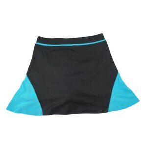Black and blue color block sports skirt with shorts, polyester/spandex, size XL.